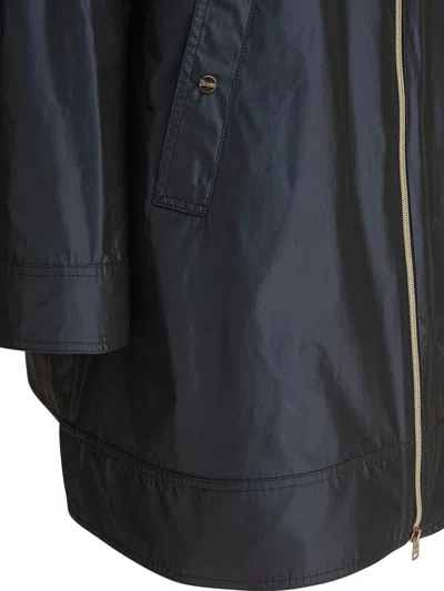 Herno Navy Blue Parka With Iridescent Effect And Slouchy Drawstring Hood