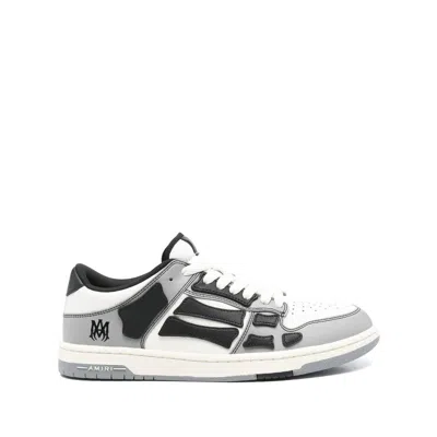 Amiri Varsity Skel Top Low Sneakers In Grey Leather