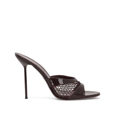 Paris Texas Mules In Rouge Noir Mesh And Patent Leather In Burgundy