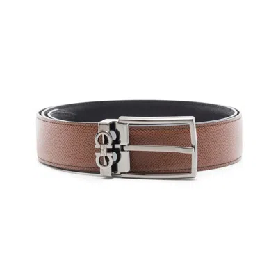 Ferragamo Leather Belt With Reversible Metal Hardware