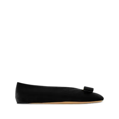 Ferragamo Vanna V Ballerinas In Velvet In Black
