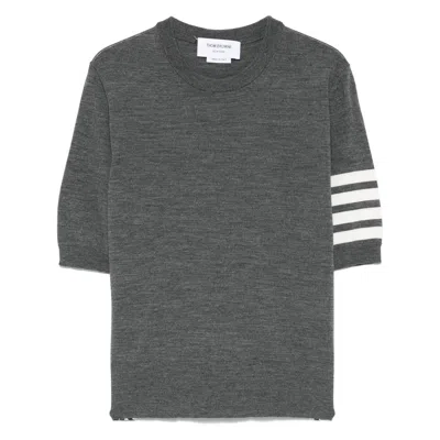 Thom Browne Crew Neck Merino Wool Striped T-shirt In Gray