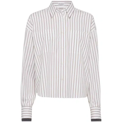 Brunello Cucinelli Long-sleeve Shirt With Vertical Stripes And Contrasting Cuffs