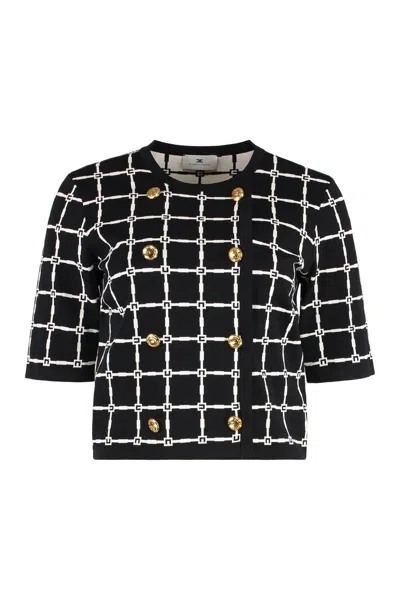 Elisabetta Franchi Cardigan In Jacquard Logo Con Bottoni Dorati