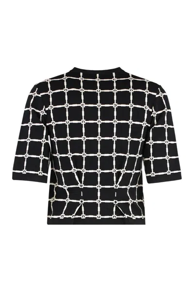 Elisabetta Franchi Cardigan In Jacquard Logo Con Bottoni Dorati