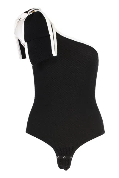 Elisabetta Franchi One-shoulder Textured Bodysuit