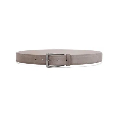 Brunello Cucinelli Adjustable Grey Leather Belt With Punch-hole Detailing