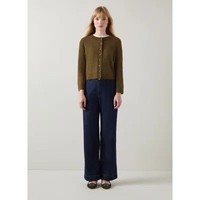Lk Bennett Connie Olive Crew Neck Wide Placket Cardigan