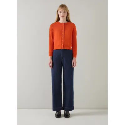 Lk Bennett Connie Burnt Orange Crew Neck Wide Placket Cardigan