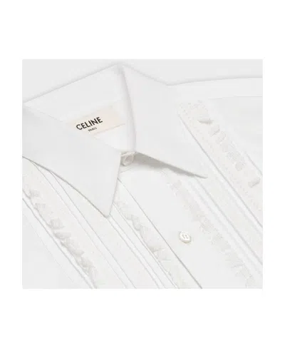 Celine Lapel Button Shirt In White