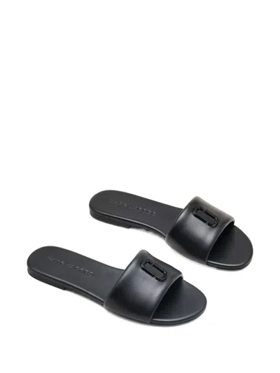 Marc Jacobs Snapshot Flat Sandals In Smooth Leather In Black