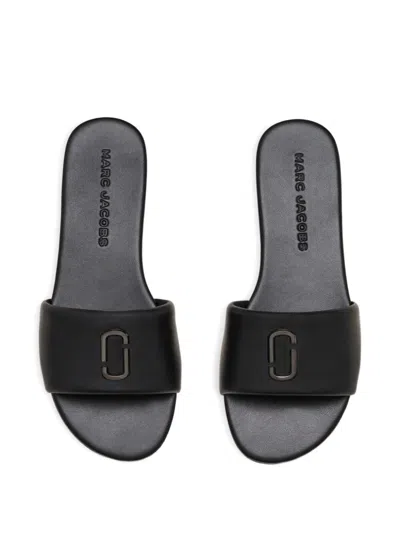 Marc Jacobs Snapshot Flat Sandals In Smooth Leather In Black