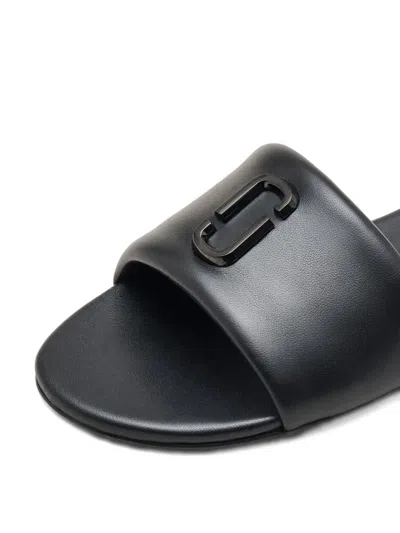 Marc Jacobs Snapshot Flat Sandals In Smooth Leather In Black