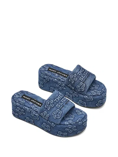 Marc Jacobs The Puffy Daisy Denim Platform Sandal Slides In Blue