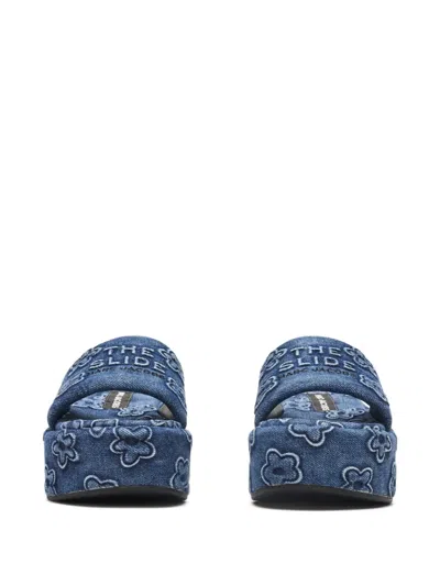 Marc Jacobs The Puffy Daisy Denim Platform Sandal Slides In Blue