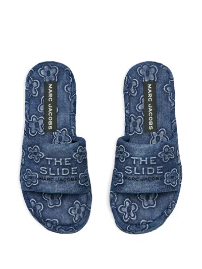 Marc Jacobs The Puffy Daisy Denim Platform Sandal Slides In Blue