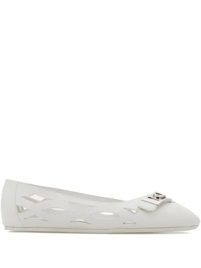 Ferragamo Leather Ballerina Shoes In White