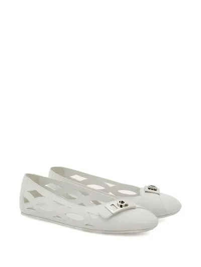 Ferragamo Leather Ballerina Shoes In White