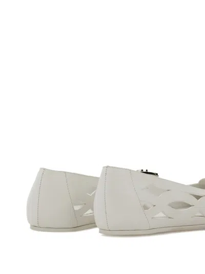 Ferragamo Leather Ballerina Shoes In White
