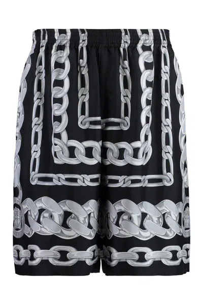 Versace Men Medusa Chains Silk Shorts In Black