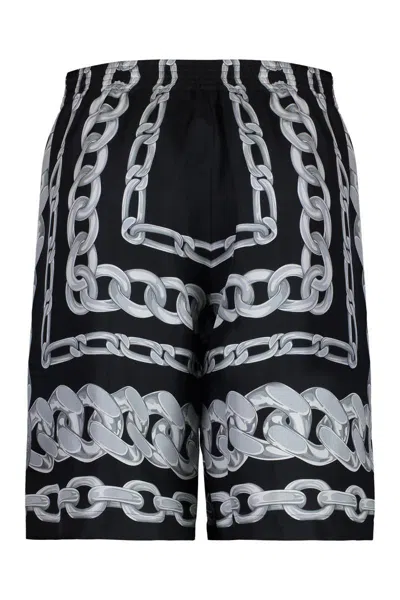 Versace Men Medusa Chains Silk Shorts In Black