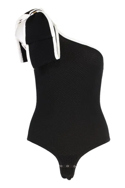 Elisabetta Franchi One-shoulder Textured Bodysuit
