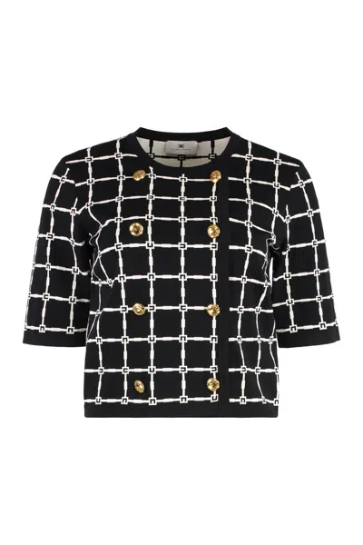 Elisabetta Franchi Cardigan In Jacquard Logo Con Bottoni Dorati
