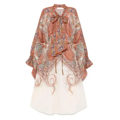 Zimmermann Womens Rhiannon Floral Woven Midi Dress Cream Paisley