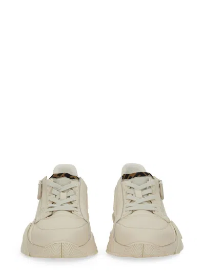 Fendi Ivory Leather And Fabric Flow Sneakers