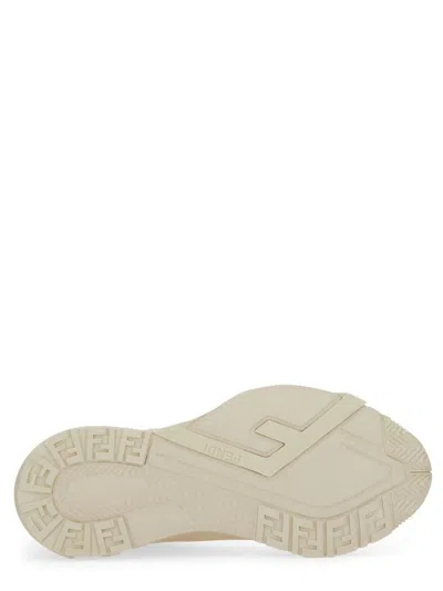 Fendi Ivory Leather And Fabric Flow Sneakers