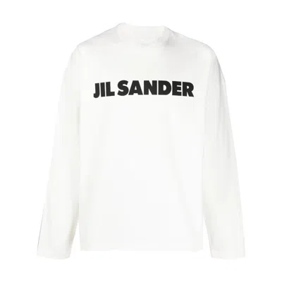 Jil Sander Men White Crewneck Sweatshirt With Contrasting Logo Print At The Front In Cotton Man