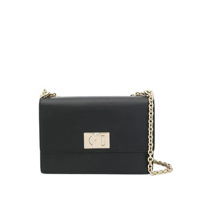 Furla Structured Black Shoulder Bag With Gold-tone Clasp