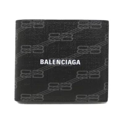 Pre-owned Balenciaga Black Gray Coated Canvas Bill Wallet (bi-fold) () In Multi