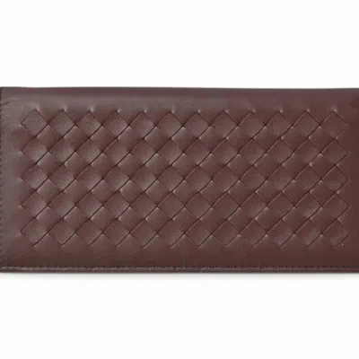 Pre-owned Bottega Veneta Bordeaux Intrecciato Long Wallet (bi-fold) () In Burgundy