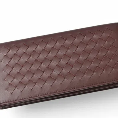 Pre-owned Bottega Veneta Bordeaux Intrecciato Long Wallet (bi-fold) () In Burgundy
