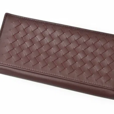 Pre-owned Bottega Veneta Bordeaux Intrecciato Long Wallet (bi-fold) () In Burgundy