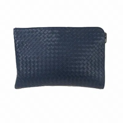 Pre-owned Bottega Veneta Intrecciato Navy Intrecciato Clutch Bag ()