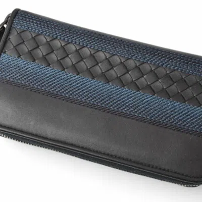 Pre-owned Bottega Veneta Navy Leather Long Wallet (bi-fold) ()