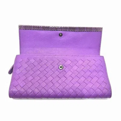 Pre-owned Bottega Veneta Purple Leather Long Wallet (bi-fold) ()