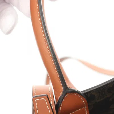Pre-owned Celine Cabas Black Brown Coated Canvas Pvc Leather Tote Bag ()