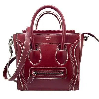 Pre-owned Celine Red Color Wine Leather Handbag Shoulder Bag ()