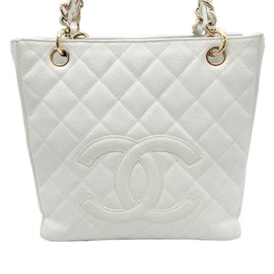 Pre-owned Chanel White Caviar Leather Shoulder Bag Tote Bag ()