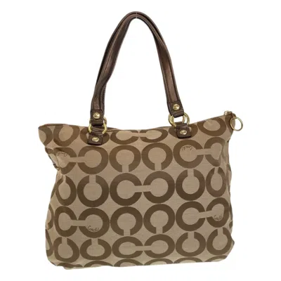 Pre-owned Coach Beige Purple Canvas Shoulder Bag Tote Bag ()