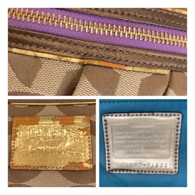 Pre-owned Coach Beige Purple Canvas Shoulder Bag Tote Bag ()
