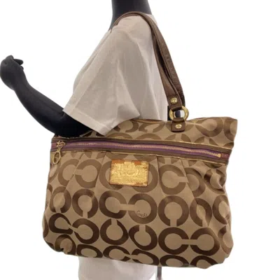 Pre-owned Coach Beige Purple Canvas Shoulder Bag Tote Bag ()