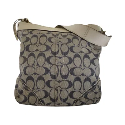 Pre-owned Coach Gray White Canvas Leather Messenger Bag Shoulder Bag ()