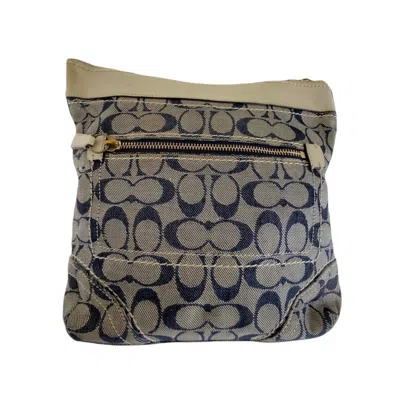 Pre-owned Coach Gray White Canvas Leather Messenger Bag Shoulder Bag ()