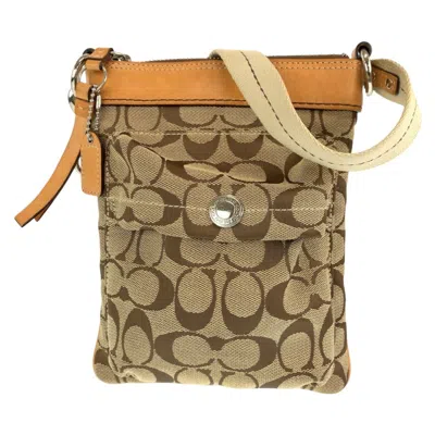 Pre-owned Coach Signature Beige Brown Canvas Leather Pochette Shoulder Bag ()