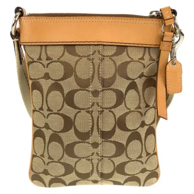 Pre-owned Coach Signature Beige Brown Canvas Leather Pochette Shoulder Bag ()