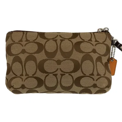 Pre-owned Coach Signature Beige Canvas Leather Clutch Bag ()